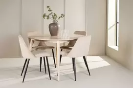 Venture Design Valgomojo komplektas Flora stalas ir naktinės kėdės 120 cm balta smėlio juoda
