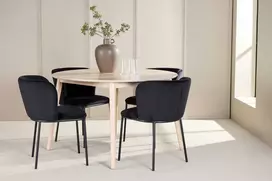 Venture Design Valgomojo komplektas Flora stalas ir Edina kėdės 120 cm balintos medienos ir juodos medienos