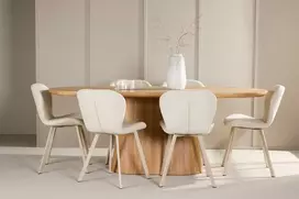 Venture Design Valgomojo komplektas Stjärnö stalas su 6 Lilja kėdėmis 200x90 cm, smėlio spalvos mediena