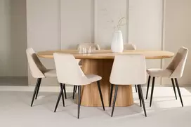Venture Design Valgomojo komplektas Stjärnö stalas su 6 Night kėdėmis 200x90 cm juoda smėlio spalvos