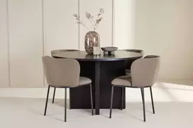 Venture Design Valgomojo komplektas Strada stalas su 4 Edina kėdėmis 120x170 cm juodos rudos medienos