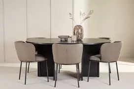 Venture Design Valgomojo komplektas Strada stalas su 6 Edina kėdėmis 120x170 cm juoda ruda mediena