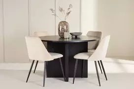 Venture Design Valgomojo komplektas Strada stalas ir naktinės kėdės 120x170 cm juoda smėlio spalvos mediena