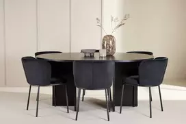 Venture Design Valgomojo komplektas Strada stalas su 6 Edina kėdėmis 120x170 cm juodas