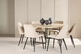 Venture Design Valgomojo komplektas Kopenhaga stalas ir naktinės kėdės 140 cm balintos juodos smėlio spalvos