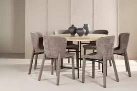 Venture Design Valgomojo komplektas Kopenhaga stalas su 6 Astorijos kėdėmis 140 cm balintos rudos spalvos