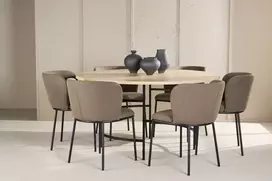 Venture Design Valgomojo komplektas Copenhagen stalas su 6 Edina kėdėmis 140 cm balintos rudos spalvos juodos audinio