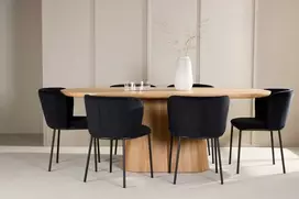 Venture Design Valgomojo komplektas Stjärnö stalas su 6 Edina kėdėmis 200x90 cm juodas