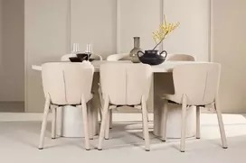 Venture Design Valgomojo stalas ir kėdžių komplektas Narvik stalas su 6 Astoria kėdėmis 100x200 cm smėlio spalvos