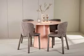 Venture Design Valgomojo stalo ir kėdžių komplektas Lanzo stalas ir Astoria kėdė 120 cm persikų spalvos ir rudos spalvos