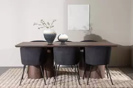 Venture Design Valgomojo stalas ir valgomojo kėdžių komplektas Olivia ir Berit 100x210 cm juodas MDF