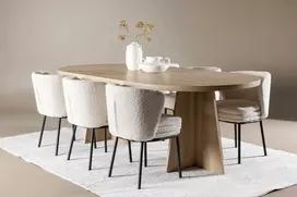 Venture Design Valgomojo stalas ir kėdžių komplektas Bootcut valgomojo stalas su Agnes valgomojo kėde 230x115 cm balta