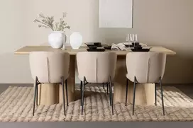 Venture Design Valgomojo stalas ir kėdžių komplektas Olivia valgomojo stalas ir Modesto kėdė 210x100 cm balta medžiaga