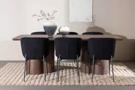 Venture Design Valgomojo komplektas Olivia valgomojo stalas su Modesto valgomojo kėde 100x210 cm juoda moka MDF plienas