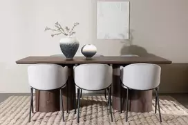 Venture Design Valgomojo stalas ir kėdžių komplektas Olivia 100x210 cm Mocha MDF Aksomas Plienas
