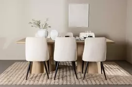 Venture Design Valgomojo stalas ir kėdžių komplektas Olivia valgomojo stalas su Leone valgomojo kėde 210x100 cm smėlio spalvos