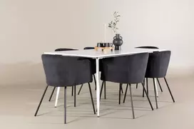 Venture Design Valgomojo stalas ir kėdžių komplektas Silar valgomojo stalas su Berit valgomojo kėde 180x90 cm balta
