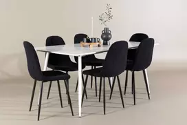Venture Design Valgomojo komplektas Silar valgomojo stalas su Polar valgomojo kėdė 180x90 cm juoda ir balta mediena bei plienas
