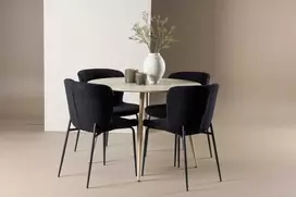 Venture Design Valgomojo stalo ir kėdžių komplektas Plaza valgomojo stalas ir Modesto valgomojo kėdė 100 cm balta MDF plienas