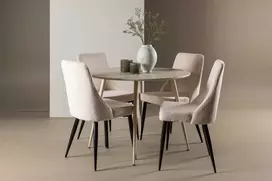Venture Design Valgomojo stalas ir kėdžių komplektas 100 cm smėlio spalvos veliūras plienas MDF