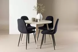 Venture Design Valgomojo stalo ir kėdžių komplektas Plaza valgomojo stalas ir Polar valgomojo kėdė 100 cm juoda ir balta mediena ir plienas