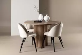 Venture Design Valgomojo stalas ir kėdės Olivia 110 cm, moka spalvos ir smėlio spalvos veliūro audinys