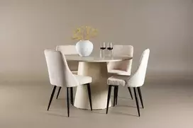 Venture Design Valgomojo komplektas Lanzo valgomojo stalas su Leone valgomojo kėdė 120 cm balta korduroinė