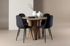 Venture Design Valgomojo komplektas Olivia valgomojo stalas ir Polar kėdės 110 cm Moka juodas aksomas