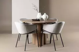 Venture Design Valgomojo stalas ir kėdžių komplektas Olivia ir Evelina 110 cm moka ir šviesiai pilkas aksomas bei plienas