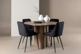 Venture Design Valgomojo stalas ir kėdžių komplektas Olivia valgomojo stalas ir naktinės kėdės 110 cm moka ir juodas MDF