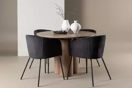 Venture Design Valgomojo komplektas Olivia stalas ir Berit kėdės 110 cm Moka Juoda