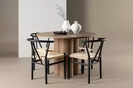 Venture Design Valgomojo komplektas Olivia stalas su Alfons kėdėmis 110 cm, mocca ir smėlio spalvos MDF bei rotangas