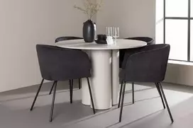 Venture Design Valgomojo komplektas Olivia valgomojo stalas ir Berit kėdės 110 cm smėlio spalvos juoda