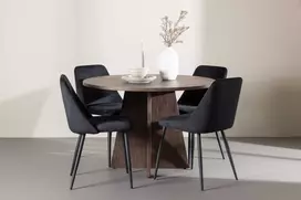 Venture Design Valgomojo komplektas Bootcut stalas ir naktinės kėdės 110 cm, moka ir juodas MDF