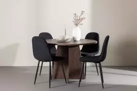 Venture Design Valgomojo komplektas Bootcut stalas su Polar kėdėmis 110 cm, moka spalvos ir juodas MDF