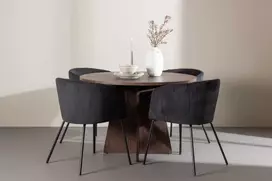Venture Design Valgomojo komplektas Bootcut stalas ir Berit kėdė 110 cm, apmušalai iš moka korduro audinio