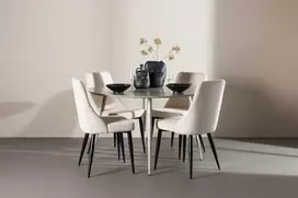 Venture Design Valgomojo komplektas Plaza valgomojo stalas su Leone kėdėmis 120 cm smėlio spalvos