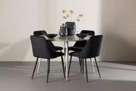 Venture Design Valgomojo komplektas Plaza stalas ir naktinės kėdės 120 cm smėlio spalvos ir juodos MDF ir aksomas