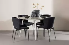 Venture Design Valgomojo komplektas Plaza valgomojo stalas su Modesto kėdėmis 120 cm smėlio spalvos juodas MDF