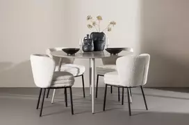 Venture Design Valgomojo komplektas Plaza stalas su Agnes kėdėmis 120 cm, smėlio spalvos ir balta