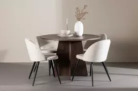 Venture Design Valgomojo komplektas Bootcut valgomojo stalas su aksominėmis valgomojo kėdėmis 110 cm moka smėlio spalvos