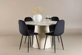 Venture Design Valgomojo komplektas Lanzo valgomojo stalas su Polar valgomojo kėdė 120 cm balta juoda