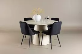 Venture Design Valgomojo komplektas Lanzo valgomojo stalas su Night valgomojo kėdė 120 cm balta aksominė