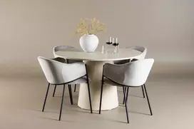 Venture Design Valgomojo komplektas Lanzo stalas su Evelina kėdėmis, 120 cm, balto veliūro apmušalai