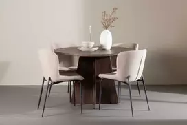 Venture Design Valgomojo komplektas Bootcut stalas su Modesto kėdėmis 110 cm Mocha Balta