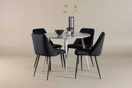 Venture Design Valgomojo stalas ir kėdžių komplektas Plaza Night 100 cm Pilka Juoda MDF