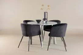 Venture Design Valgomojo komplektas Plaza valgomojo stalas su Berit kėdėmis 100 cm pilkas ir juodas MDF