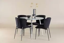 Venture Design Valgomojo komplektas Plaza stalas su Modesto kėdėmis 100 cm pilkos ir juodos MDF ir poliesterio