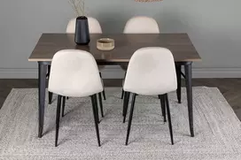 Venture Design Valgomojo stalo ir kėdžių komplektas Tempe 140x80 cm Juodasis graikinis riešutas, smėlio spalvos veliūras