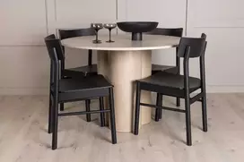 Venture Design Valgomojo stalo ir kėdžių komplektas Olivia valgomojo stalas ir Montros valgomojo kėdė 110 cm balta natūrali
